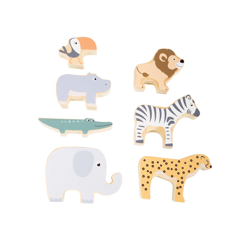 Wild wooden stacking animals - tiger, zebra, lion (safari)