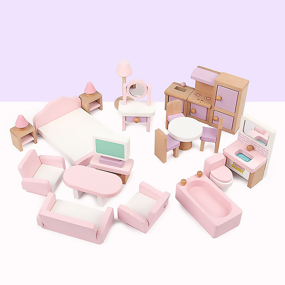 Wooden Dollhouse Furniture Set