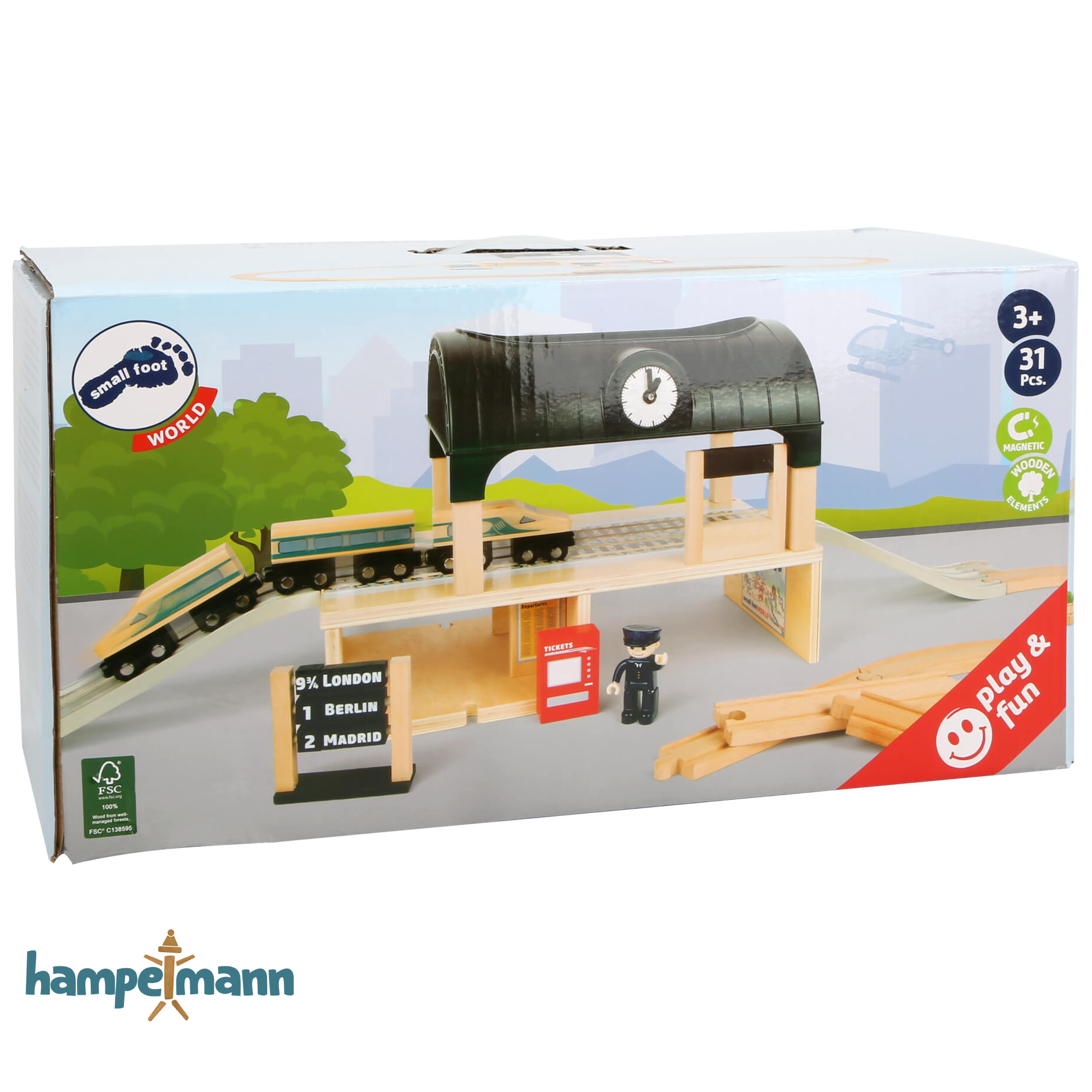 Wooden train: station with train and accessories